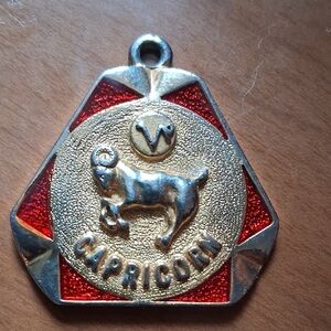 Zodiac Capricorn Pendant Necklace in Red and Gold